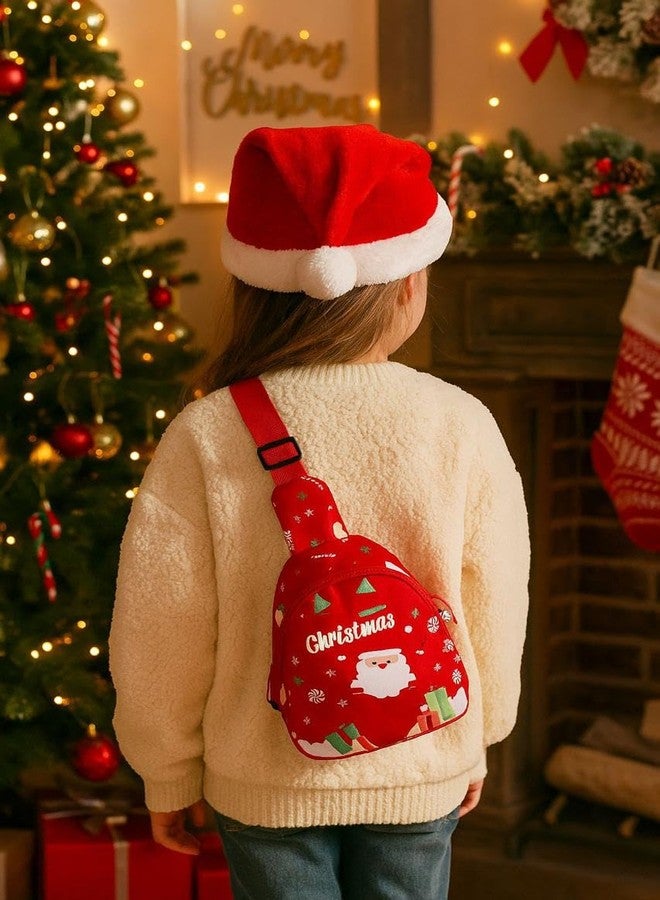 GlitreepropsKids Red Christmas Sling Bag, Mini Crossbody Backpack with Santa, Snowflake & Reindeer Print, Adjustable Strap, 17x13x6.5 cm - Image 4